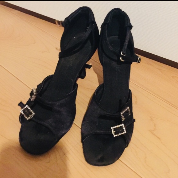 Black satin dance open toe strappy sandals - Picture 2 of 13